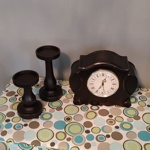 Mantle Clock and Candle Holders
